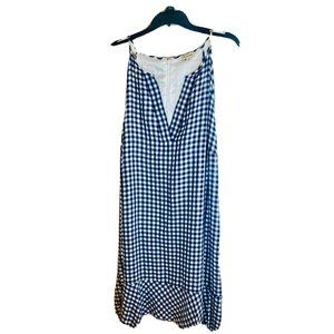 Cremieux 14 Ladies dress navy check ruffle bottom lined sleeveless